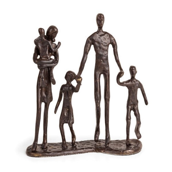 Family of Five Bronze Sculpture a husband wife and their children